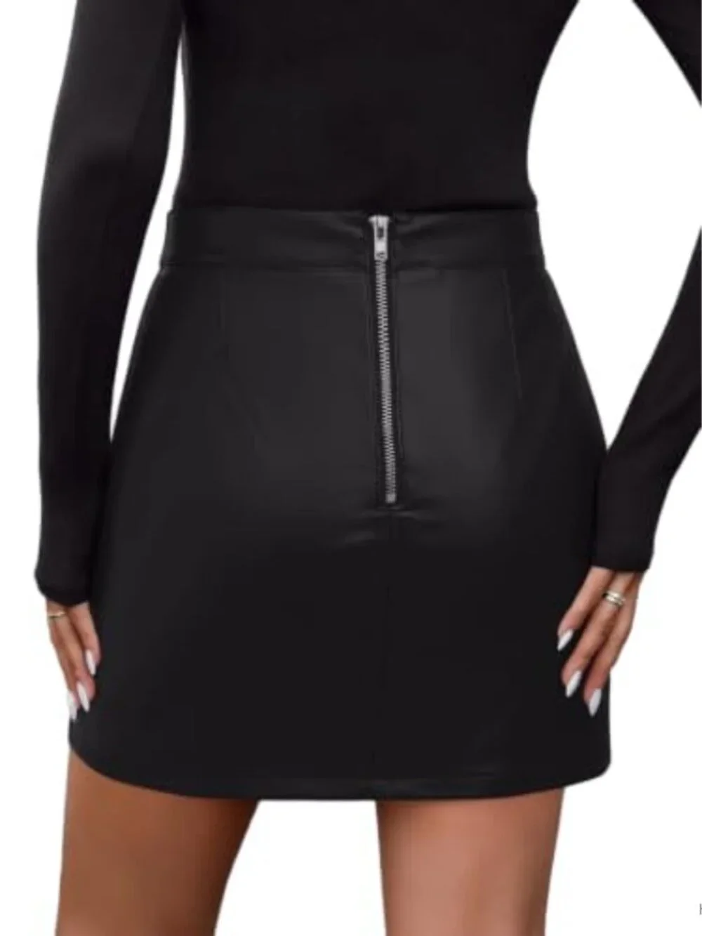Women's Faux Leather Skirt High Waisted with Built-In Shorts, Pockets, Front